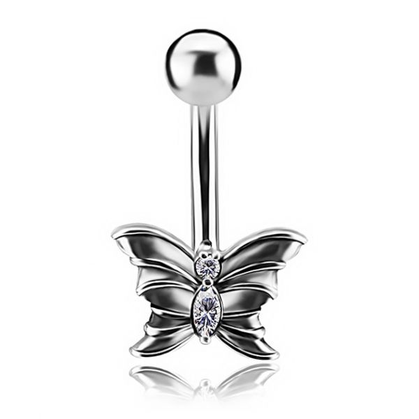 BUTTERFLY BELLY BUTTON PIERCING WITH PREMIUM CUBIC ZIRCONIA
