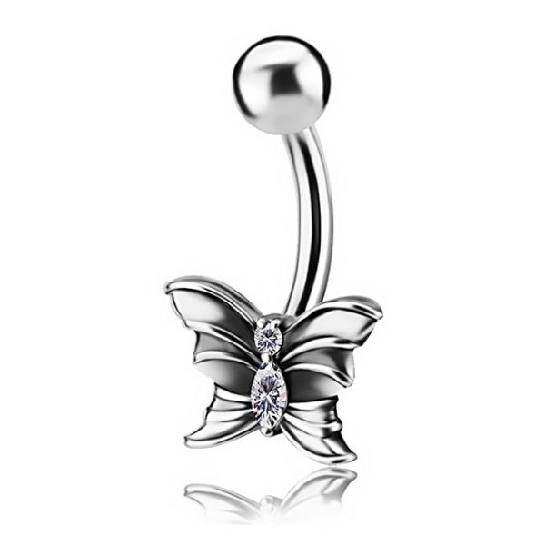 BUTTERFLY BELLY BUTTON PIERCING WITH PREMIUM CUBIC ZIRCONIA