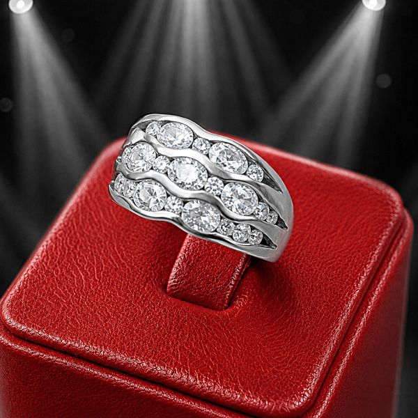SILVER BAND RING WITH SMALL CRYSTALS