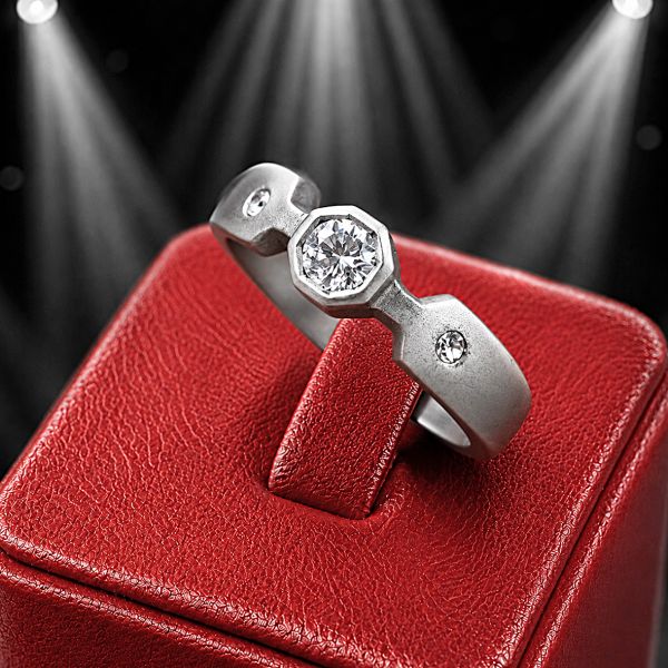 SATIN-FINISH SILVER RING WITH CRYSTALS