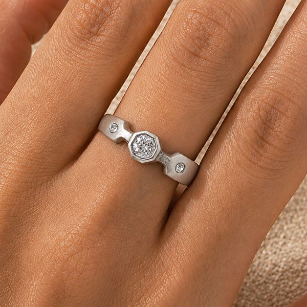 SATIN-FINISH SILVER RING WITH CRYSTALS