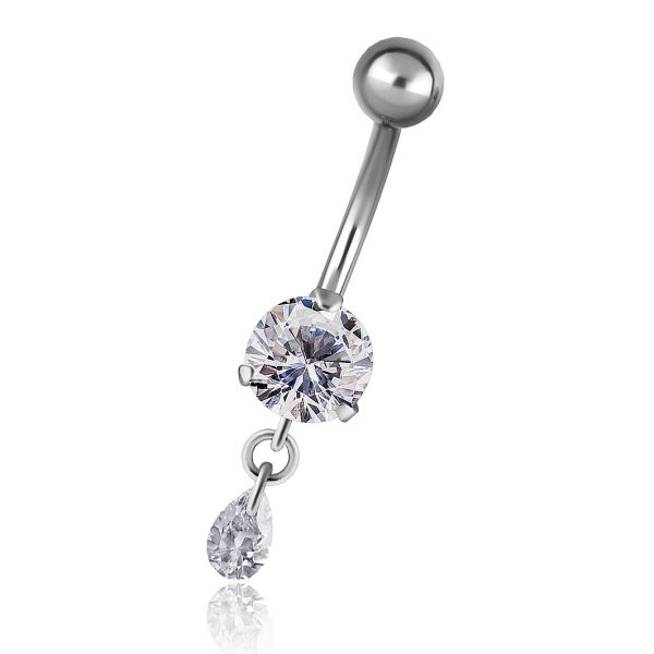 Belly button piercing with small hanging crystal