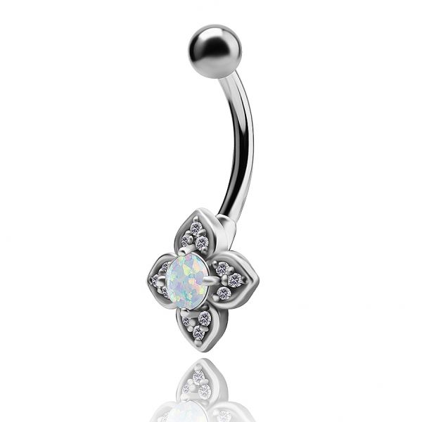 Banana navel piercing with opal lab