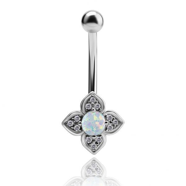 Banana navel piercing with opal lab