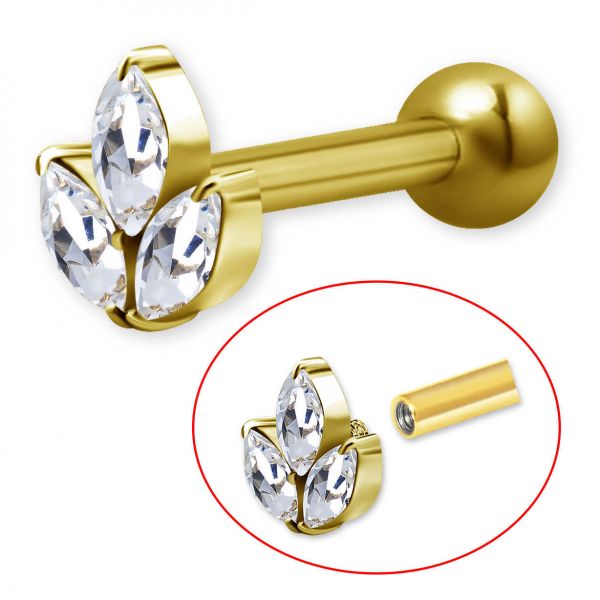 Gold bar with 3 Cubic Zirconia leaves