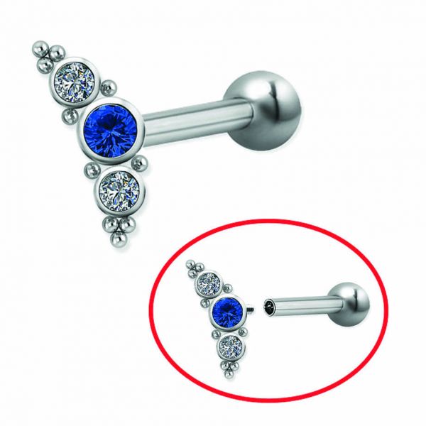 Bar with 3 Premium Zirconia crystals for Tragus