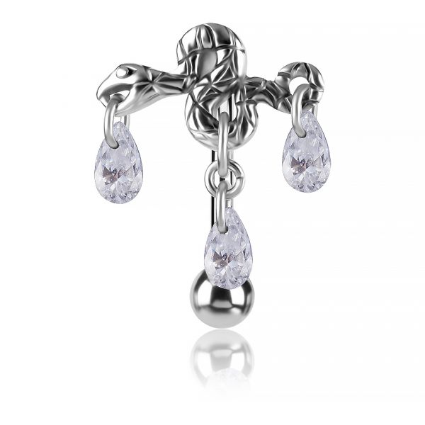 PIERCING PARA EL OMBLIGO CON SERPIENTE Y CRISTALES BLANCOS