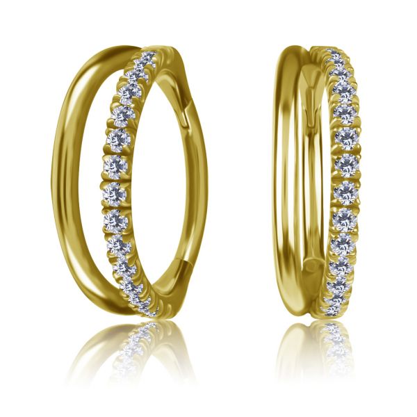 VERGOLDETER CLICKER-OHRRING MIT DOPPELREIHE UND CUBIC-ZIRCONIA-STREIFEN