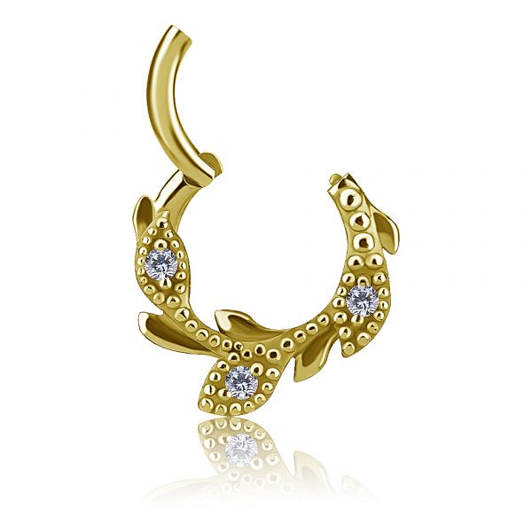 GOLD-PLATED CLICKER RING WITH LEAVES AND PREMIUM ZIRCONIA