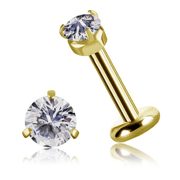 LABRET PLACCATO ORO CON CRISTALLO BIANCO IN PREMIUM CUBIC ZIRCONIA