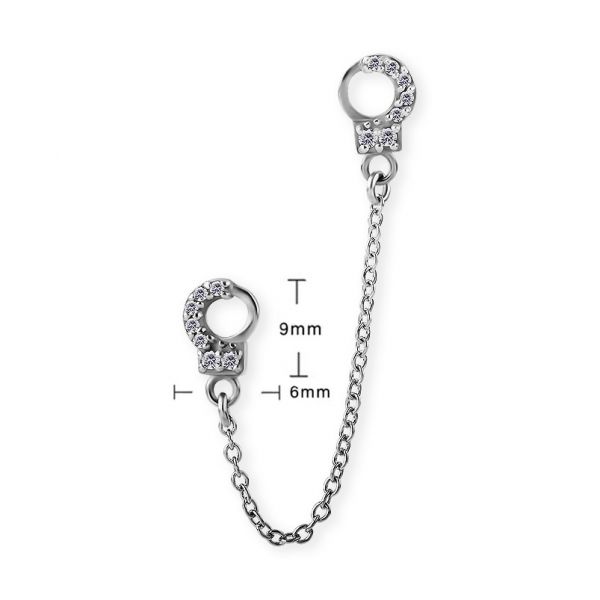 Ear chain with handcuffs and brilliants