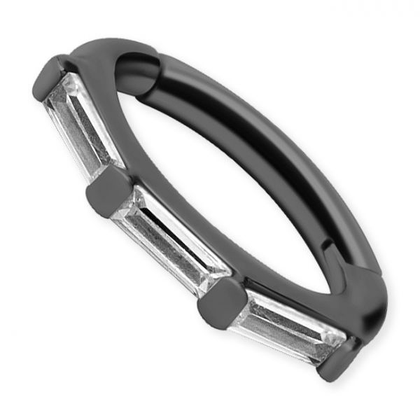 GUNMETAL ROOK OVAL HINGED CLICKER SET WITH CUBIC ZIRCONIA