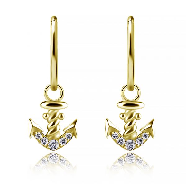 Golden pendant with crystal anchor for circular earrings