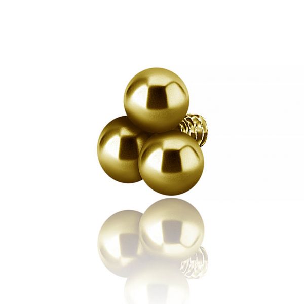 Golden labret piercing with trinity of spheres