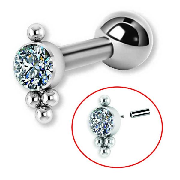 BAR PIERCING WITH INTERNAL THREAD AND CRYSTAL