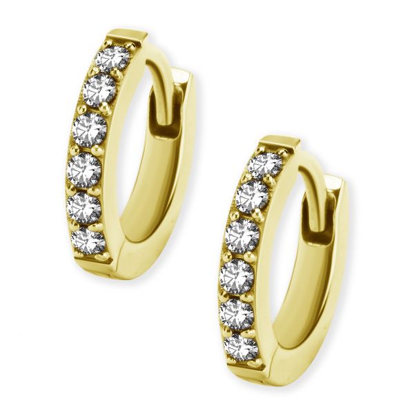 Aretes huggie chapados en oro con 6 brillantes