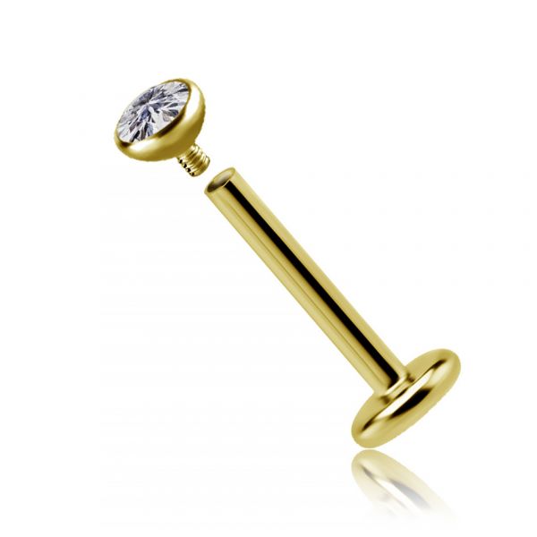 LABRET CHAPADO EN ORO CON RECAMBIO DE CRISTAL BLANCO