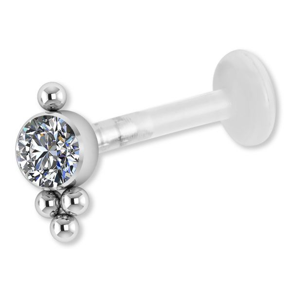 Labret en titanio bioplast con cristal Premium