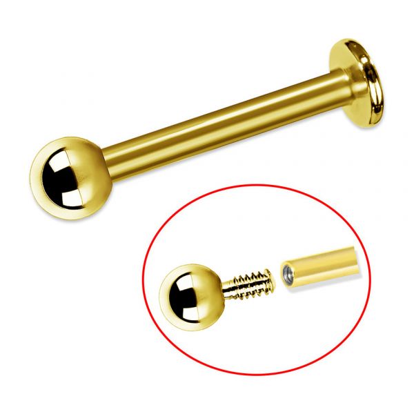 LABRET WITH INTERNAL THREAD AND SPHERE IN GOLD