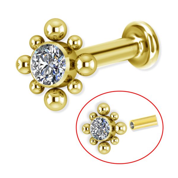 Gold titanium labret with crystal