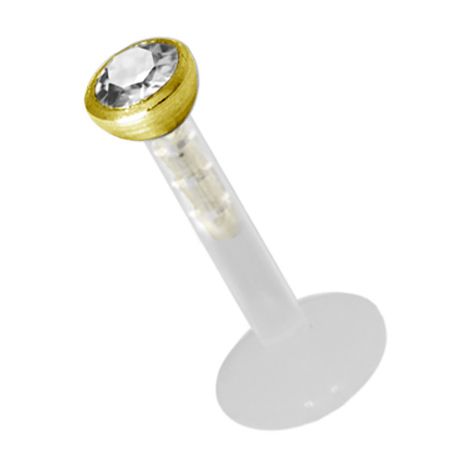 BIOPLAST LABRET WITH 24k GOLD PLATED REPLACEMENT AND CRYSTAL