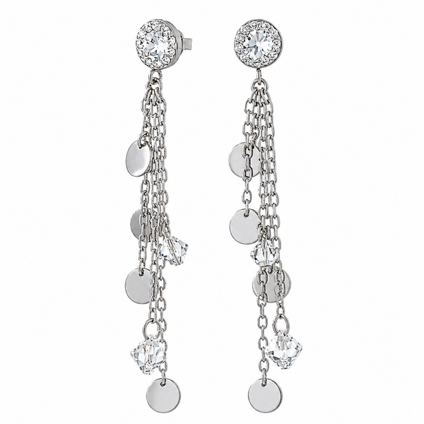 BOUCLES D'OREILLES PENDANTES AVEC CRISTAUX ET DISQUES