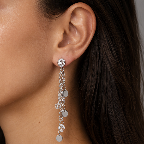 BOUCLES D'OREILLES PENDANTES AVEC CRISTAUX ET DISQUES