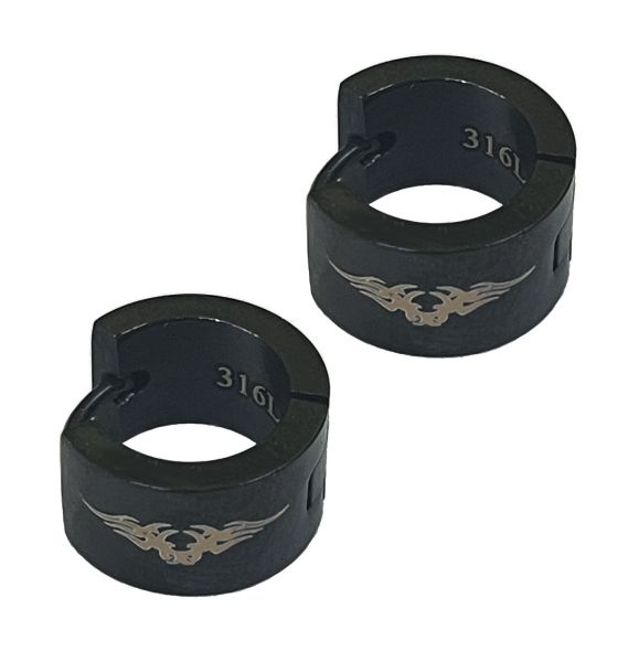 Black steel earrings with tribal design
