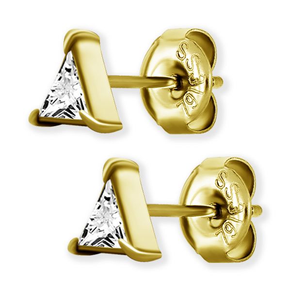 Aretes chapados en oro con triángulos en Cubic Zirconia
