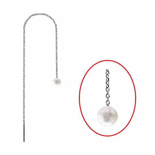 Earring with chain and pearl ball