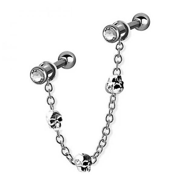 Double earring with crystals and skulls