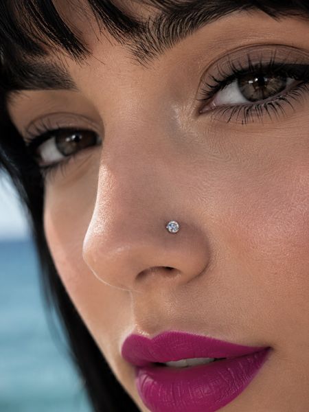 PIERCING NASAL DE ORO BLANCO MACIZO CON DIAMANTE LAB