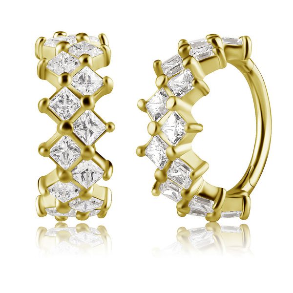 BIJOU CLICKER EN OR MASSIF AVEC CRISTAUX À TAILLE CARRÉE