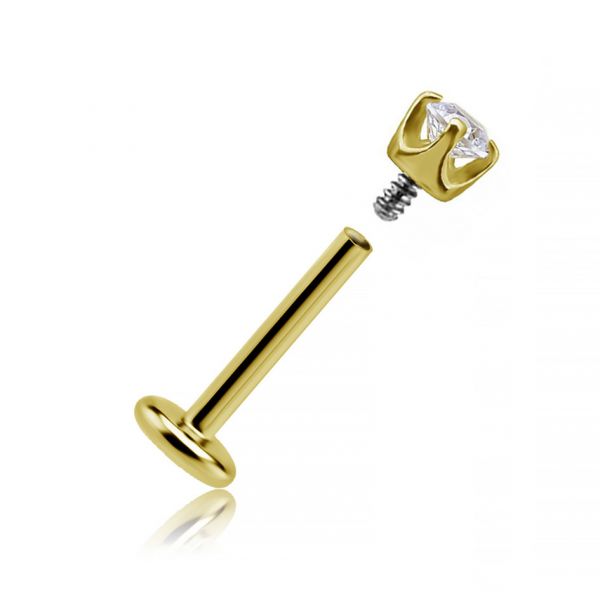 PIERCING DE LABRET DE ORO MACIZO Y CRISTAL