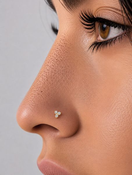SOLID GOLD NOSE JEWEL WITH CRYSTAL TRINITY
