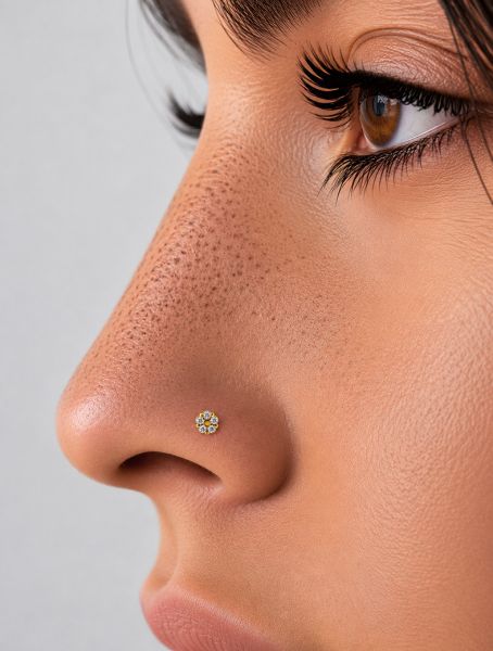 BOUCLE D’OREILLE PREMIUM POUR LE NEZ EN OR MASSIF AVEC FLEUR