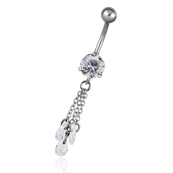 Three chains and zirconia crystal belly button piercing