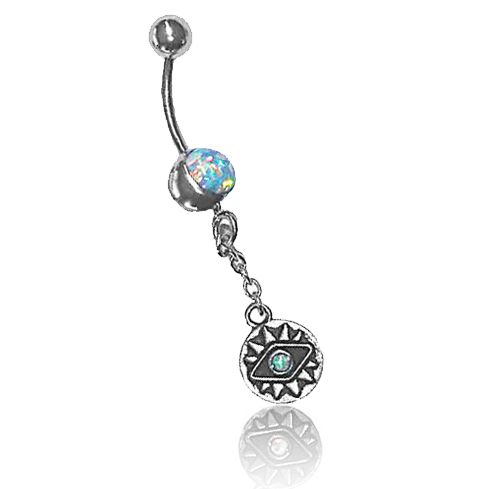 BUTTON PIERCING WITH EYE PENDANT WITH OPAL