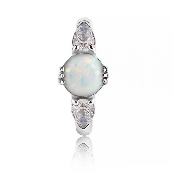 Oval belly button jewel with opal and cubic zirconia