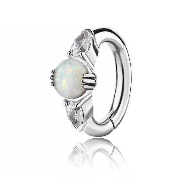 Oval belly button jewel with opal and cubic zirconia