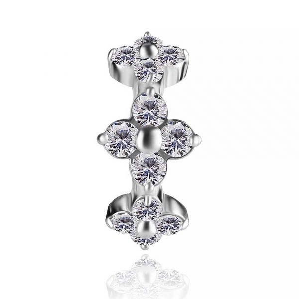 Oval navel piercing with crystal flowers