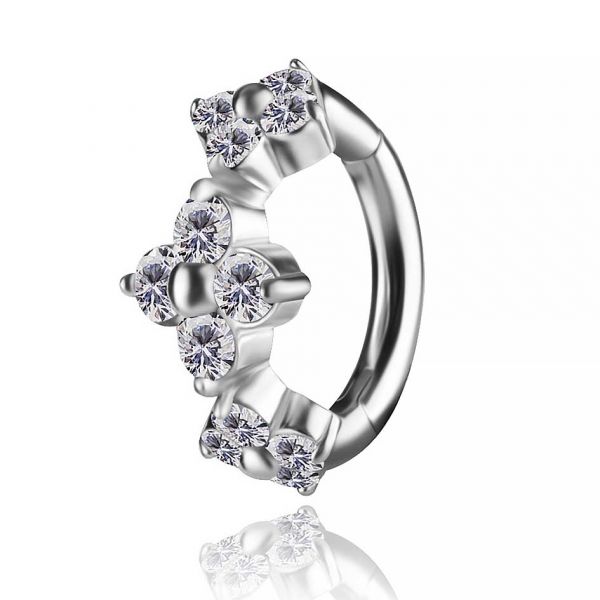 Oval navel piercing with crystal flowers