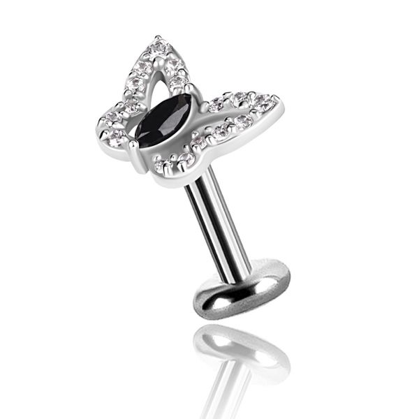 Threadless jewelry with butterfly for ear and lip