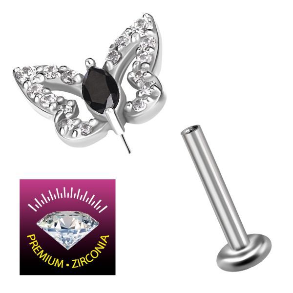 Threadless jewelry with butterfly for ear and lip