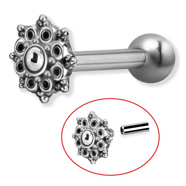 Tribal flower with bar and internal thread