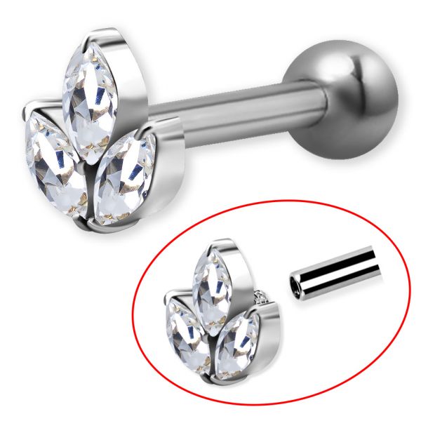 Bar with 3 Cubic Zirconia leaves