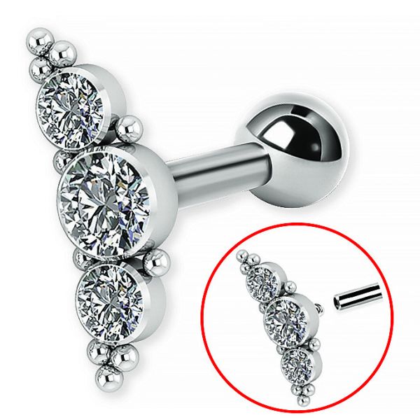 Bar with internal thread and 3 crystals Premium