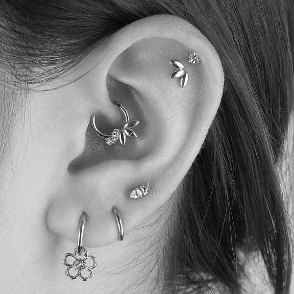 TRAGO & HELIX PIERCING CON TRE CHICCHI DI RISO