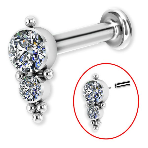 LABRET WITH INTERNAL THREAD AND 2 PREMIUM CRYSTALS