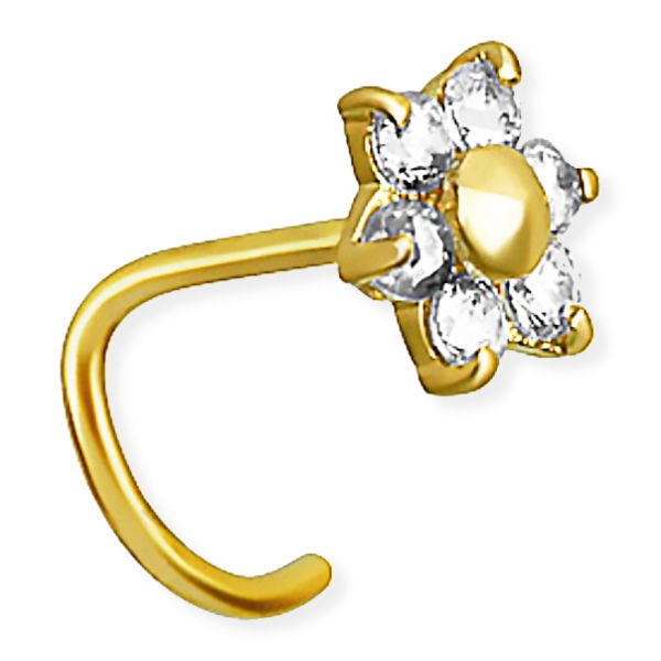 Gold nose jewel with crystals flower